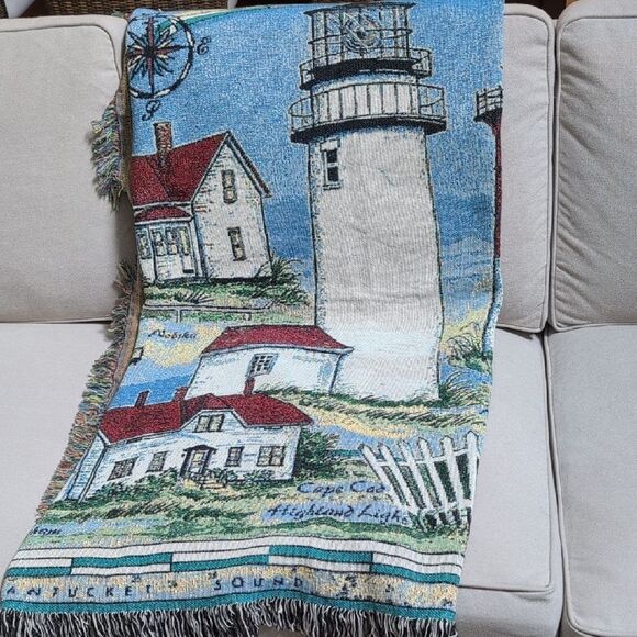 Cape Cod and Islands Lighthouses Tapestry Throw Blanket Donna Elias Vintage - Picture 13 of 13